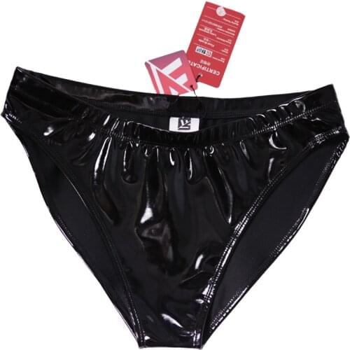 Sexy Package Buttock Faux-Leather High Waist Underwear PVC Mirror Latex Ammonia Briefs Ladies Panties Mention Hip Shiny Lingerie