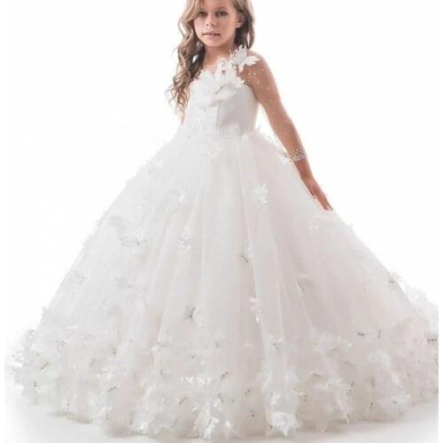 Gorgeous Flower Girl Dress White Lace Applique Beadwork Long Sleeve Elegant birthday party Girls Pageant Holy Communion Dresses