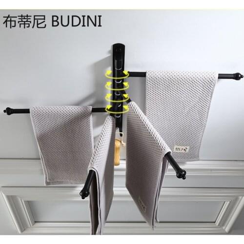 Punch Bathroom Towel Holder Swivel Wall Mounted Stainless Steel Black Rail Rack with Hooks Hanger Holder Organizer Kitchen