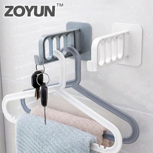 Dormitory four Holes Plastic Hook Wardrobe Over Door Hanger Coat Clothes Storage Rack Punch Free Closet Foldable Key Organizer