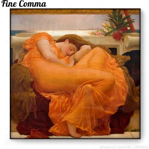 Flaming June Frederic Leighton Fine Art Canvas Print Oil Painting Copy Vintage Poster Wall Art Antique Portrait Nymph Naiad