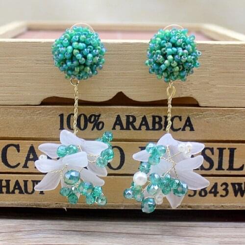 Zerong Ejewlery Handmade beads dangling earring green crystal flower shape drop earring for ladys party jewelry accessoreis