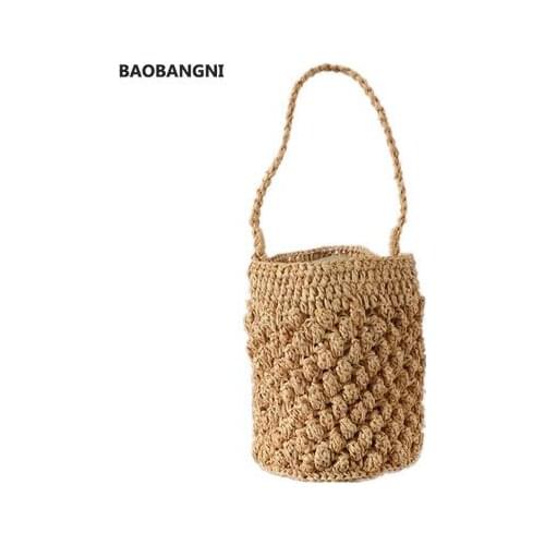 Handmade Women Handbag Summer Beach Vacation Straw Bag Rattan Weave Basket Female Bucket Shoulder Crossbody Bag Bohemian Tote