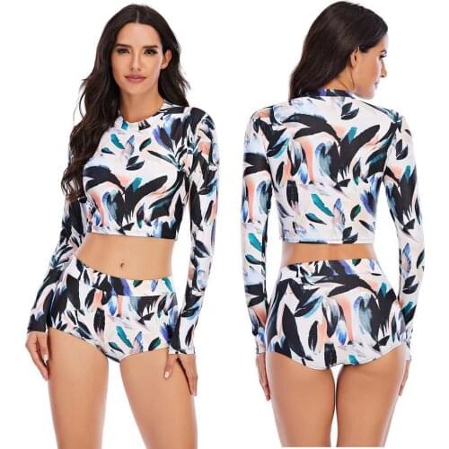 Women Swimsuit Separate Two Piece Swimwear Long Sleeve Thong Surfing Clothes Wetsuit Diving