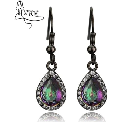2016 New Arrival Black Gun Rainbow Color AAA Cubic Zirconia Elegant Earrings for Women Fashion Jewelry Bijoux BE001