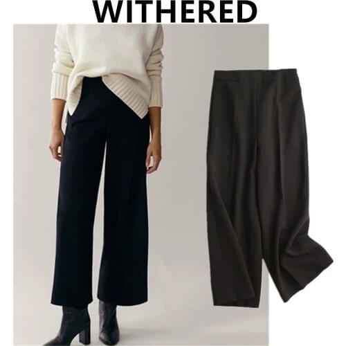 Jenny&Dave Women Pantalones England Style Fashion Simple Solid HIgh Waist Loose Wide LegMujer Pantalon Femme Trousers Women