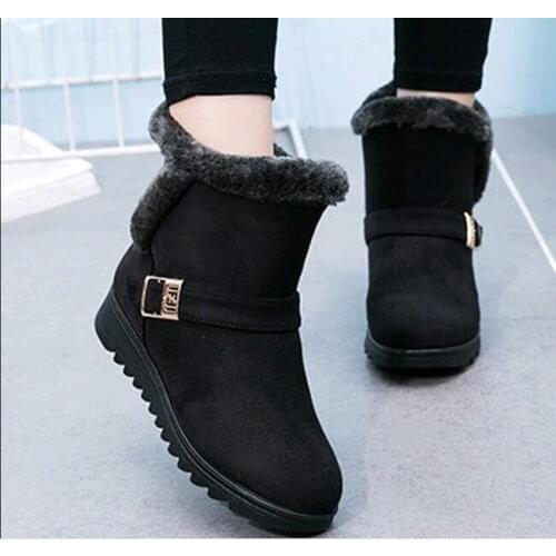 Womens Snow Boots Warm Flat with round head Short fur plush Winter ankle Boots Platform Ladies Suede Cotton Shoes Women Comfortable
