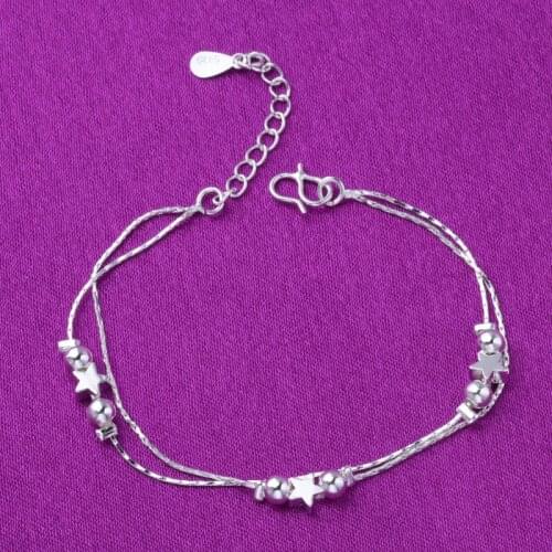 Double Layer Star Beads 925 Sterling Silver Charm Bracelets & Bangles Anklet For Women Wedding Party Jewelry A176