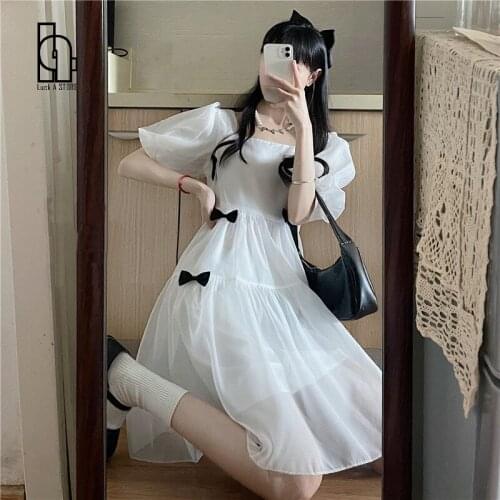 2021 Summer Sweet White Dress Women Short Sleeve Kawaii Lolita Mini Dress Female Casual Vintage Elegant One Piece Dress Korean