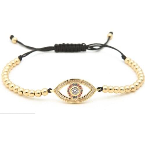 Gold silver micro pave cz Cubic Zirconia rope adjusted Copper Beads Bracelet hf2 Eye Charm Braided Bangles Jewelry women