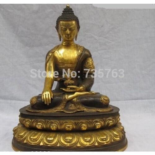001752 18"Tibet Copper Gilt Eight treasures Medicine Tathagata Sakyamuni Buddha statue