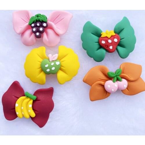10Pcs Cute Mixed fruit bow Resin Decoration Crafts Flatback Cabochon Scrapbook Kawaii DIY Embellishments Accessories D84