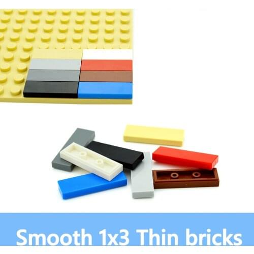 100PCS DIY Building Blocks 1*3 Thin Smooth 1x3 Figures Bricks Educational Creative Toys for Children Size Compatible With 63864