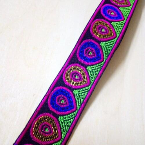 3.3cm 34mm 1-3/8' Pink Blue Green Golden Bright Peacock Tail Beautiful Costume Curtain Laciness National Jacquard Ribbon Webbing