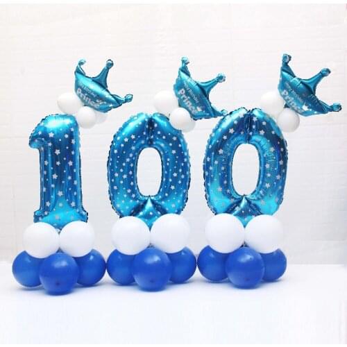 30 Inch Blue Number Foil Balloons Stand Holder Baby Shower Latex Balloons 0-9 Year Old Birthday Party Decor Stand Set Globos