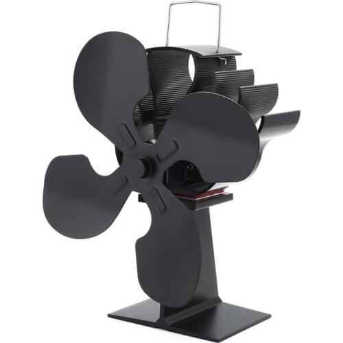 4 Blades Heat Powered Stove Fan Log Wood Burner Ecofan Quiet Black Home Fireplace Efficient Distribution