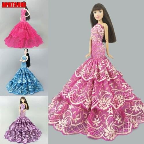 4pcs/lot 4Colors Off Shoulder Mermaid Evening Party Gown Dresses for Barbie Doll Outfit Clothes for Barbie Dollhouse Kid DIY Toy