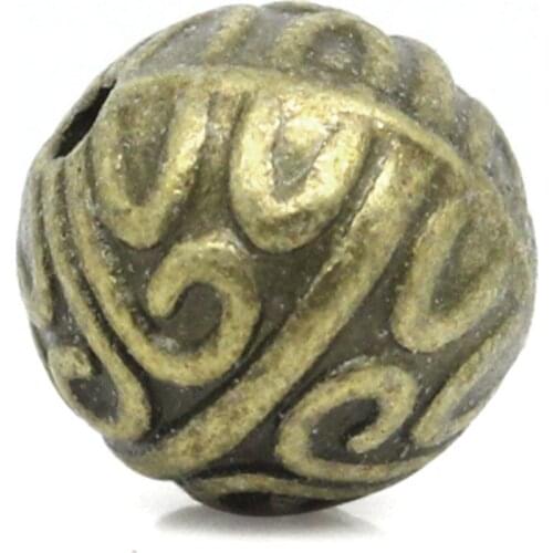 50 PCs Doreen Box Vintage Spacer Beads Round Ball Bronze Flower Carved 7mm Dia. Bead For DIY Jewelry Making Wholesale,Hole:1mm