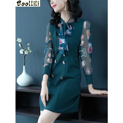 Boollili Spring Autumn Dress 2020 Vintage Elegant Print Dress Women Office Dress Ladies Dresses Vestidos Robe Femme