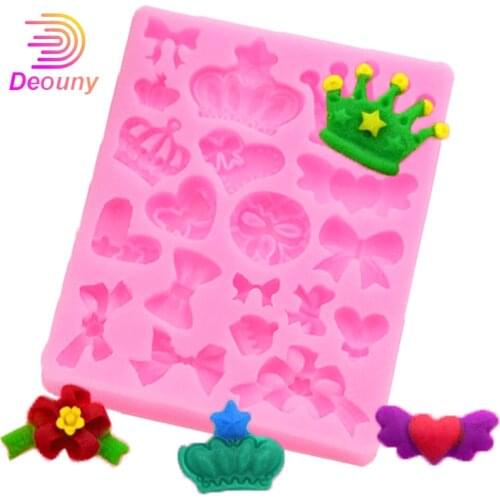 DEOUNY Cartoon Crown Bow Tie Silicone Fondant Cake Mold Cupcake Jelly Candy Chocolate Cake Pastry Decoration Tools Baking Moulds