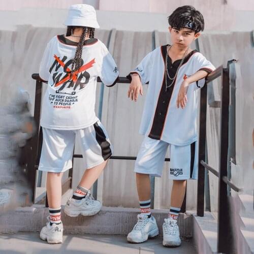 Hip-Hop Dance Costumes Kids Children Loose Short-Sleeved T-Shirt Shorts Stage Outfits Jazz Performance Boys Street Wear DQS4635