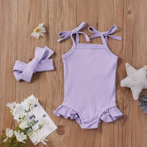 Baby Boy Girl Romper Knitted Ribbed Baby Clothes Girl Rompers Solid Color Toddler Ruffle Cuffs Jumpsuit + Headband Sling Girls
