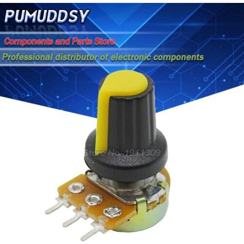 10 pair(20pcs) WH148 Shaft Amplifier Dual Stereo Potentiometer 3Pin 15mm + AG2 yellow 15*17MM Knob 1K 5K 10K 50K 100K 500K 250K