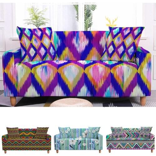 Ethnic Geometric Printed Couch Cover Elastic Stretch Sectional Sofa Cover Slipcover Armchair for Living Room Christmas Decor