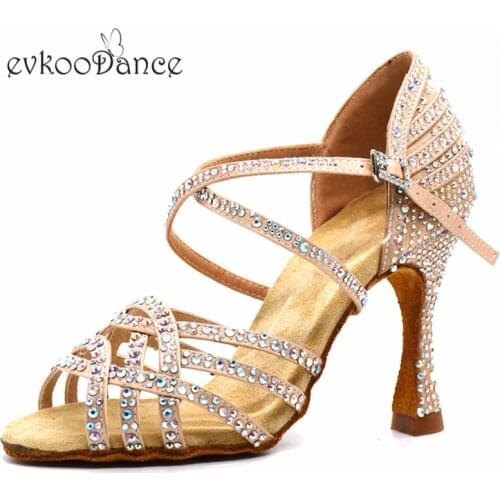 Evkoodance Customzied Color Khaki Black Dance Shoes With Rhinostone Size US 4-12 Zapatos De Baile 10cm Heel Professional Latin Ballroom Dancing Shoes For Women Evkoo-537