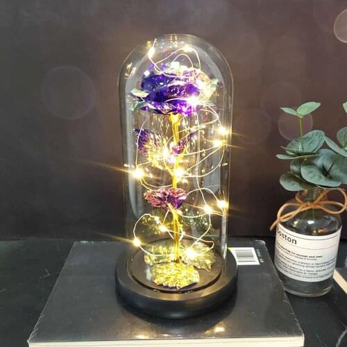 LED Battery Lamp Birthday Rose Artificial Flowers In Glass Dome Home Table lamp Decor Night Light Present Valentines Gifts