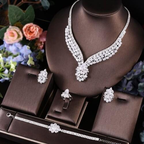 Jankelly Nigeria 4pcs Bridal Zirconia Jewelry Sets For Women Party, Luxury Dubai Nigeria CZ Crystal Wedding Jewelry Sets