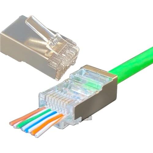 10pcs/lot End Pass Though RJ45 shielded connector cat5e Cat6 network plug rj45 adapter