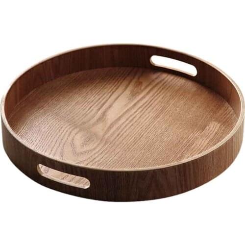 Round Serving Bamboo Wooden Tray for Dinner Trays Tea Bar Breakfast Food Container Handle Storage Tray CNIM Hot