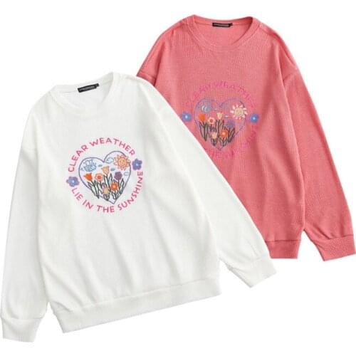 Fashion Couple Wear Loose Love Embroidery Sweatshirts Pullover Men and Women Autumn Oversize Casual O-Neck Hoodies Tops Overcoat