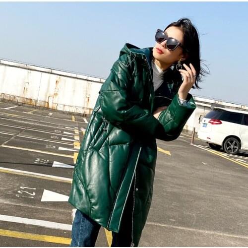 Fashion 90% White Duck Down Womens Down Jackets Hooded Coat Female Real Sheepskin Leather Jacket Women Cuero Genuino Zjt2086