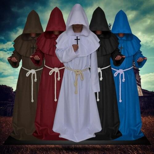FREE SHIPPING Hooded Robes Cloak Cape Friar Medieval Renaissance Priest Men Costume Cosplay Halloween costume for men
