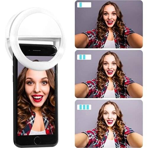 Novelty Mobile Phone Round Selfie LED Ring Flash Lights Portable Clip-On Girl Night Darkness Selfie Luminous Fill Ring Lamp