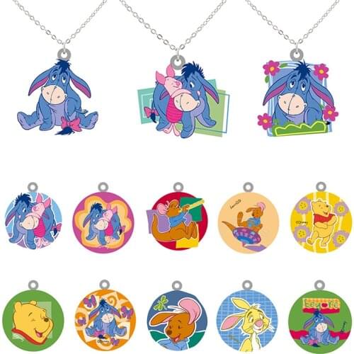 Disney Peel And Winnie The Pooh Play Shape Necklace Long Chain Jewelry Epoxy Resin Small Pendant Design Necklace For Friends