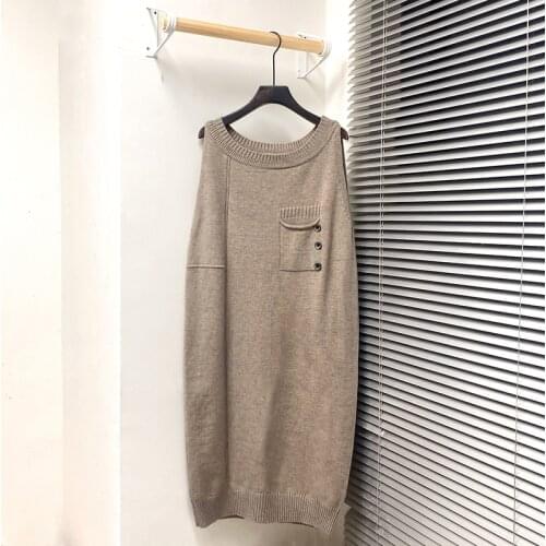 Casual Women Pockets Sweaters Sleeveless Long Knit Vest Autumn and Winter Tops Long O-Neck Pullovers Warm Sweater Women Jumper