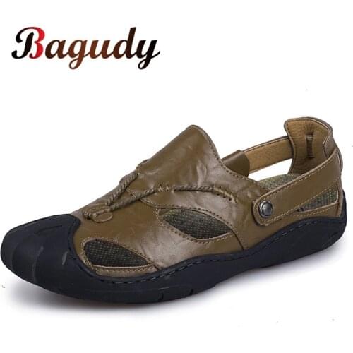 Spring Summer Mens Genuine Leather Sandals Soft Leisure Beach Men Shoes Breathable Sandals Outdoor Oxfords Shoe Man Sandals