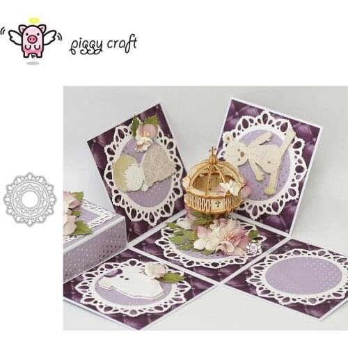 Piggy Craft metal cutting dies cut die mold Lace round frame plate Scrapbook paper craft knife mould blade punch stencils dies