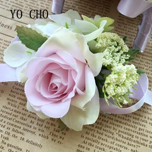 YO CHO Rose Satin Wedding Flowers Wrist Corsage Lucky Dracaena Sanderiana Bridesmaid Brooch Decoration for Wedding Prom Party