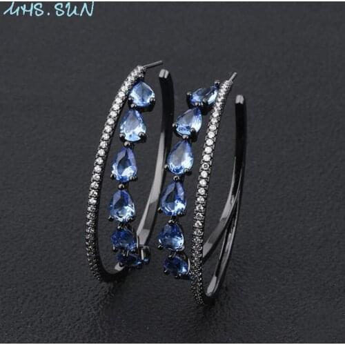 MHS.SUN New arrival Luxury women zircon crystal earrings trendy geometric design hoop earrings for female party jewelry gift