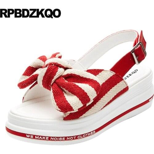 Holiday cute slingback black 2019 summer flatform strap ladies bow red women wedge platform sandals runway famous brand shoes