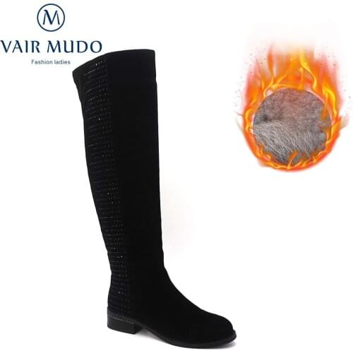 VAIR MUDO Women Winter Boots Shoes Sheep Suede Lining Warm Wool Winter Women Boots Down High Bota Ladies Snow Winter Shoes ZT13