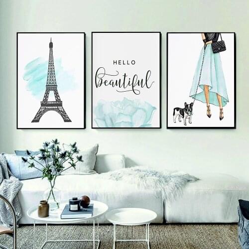 Ladies Fashion Art Poster Turquoise Eiffel Tower Modern Canvas Paintings and Prints Girls Room Walls Nordic Home Decor Pictures