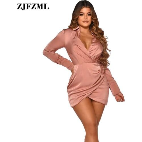 Office Lady Apricot High Waist Wrap Dress Women Fashion Turn Down Collar Long Sleeve Vestidos Elegance Draped Bodycon Dresses