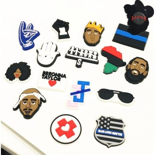 15PCS PVC Black Fridge Magnetic Sticker Blue Lives Matter Love And Peace Refrigerator Magnets Souvenir Gift Office Supplies