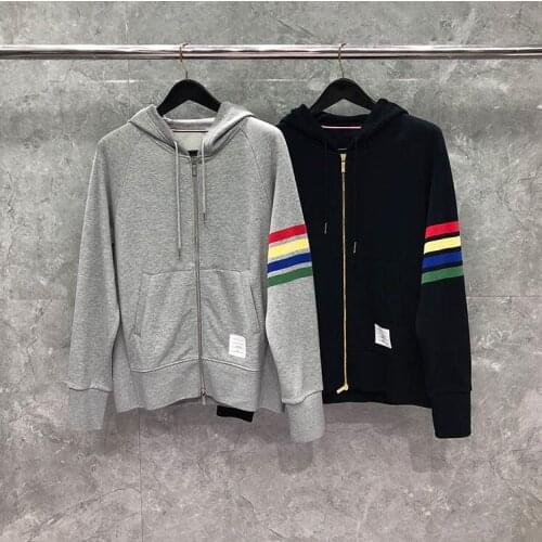 2021 Fashion Brand Autumn Winter Hooded Clothing Color Stripes Jacket Men Sweatshirts Hoodies Casual Sportswear Coat