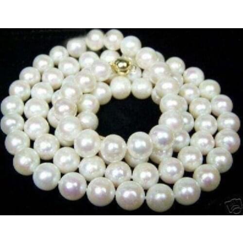 8-9mm AAA White Freshwater Cultured Pearl Necklace 18" Gold Clasp AAA